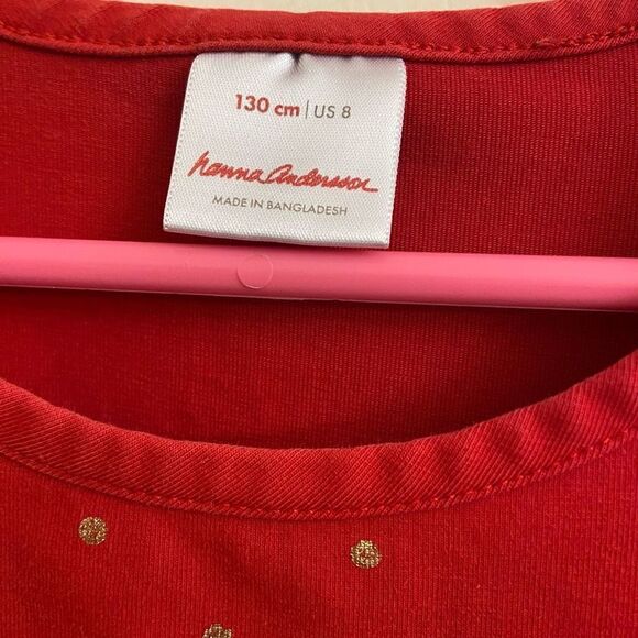 Hanna Andersson Long Sleeve Red Dress Gold Polka Dots Christmas Size 130cm =US 8 - Picture 4 of 7